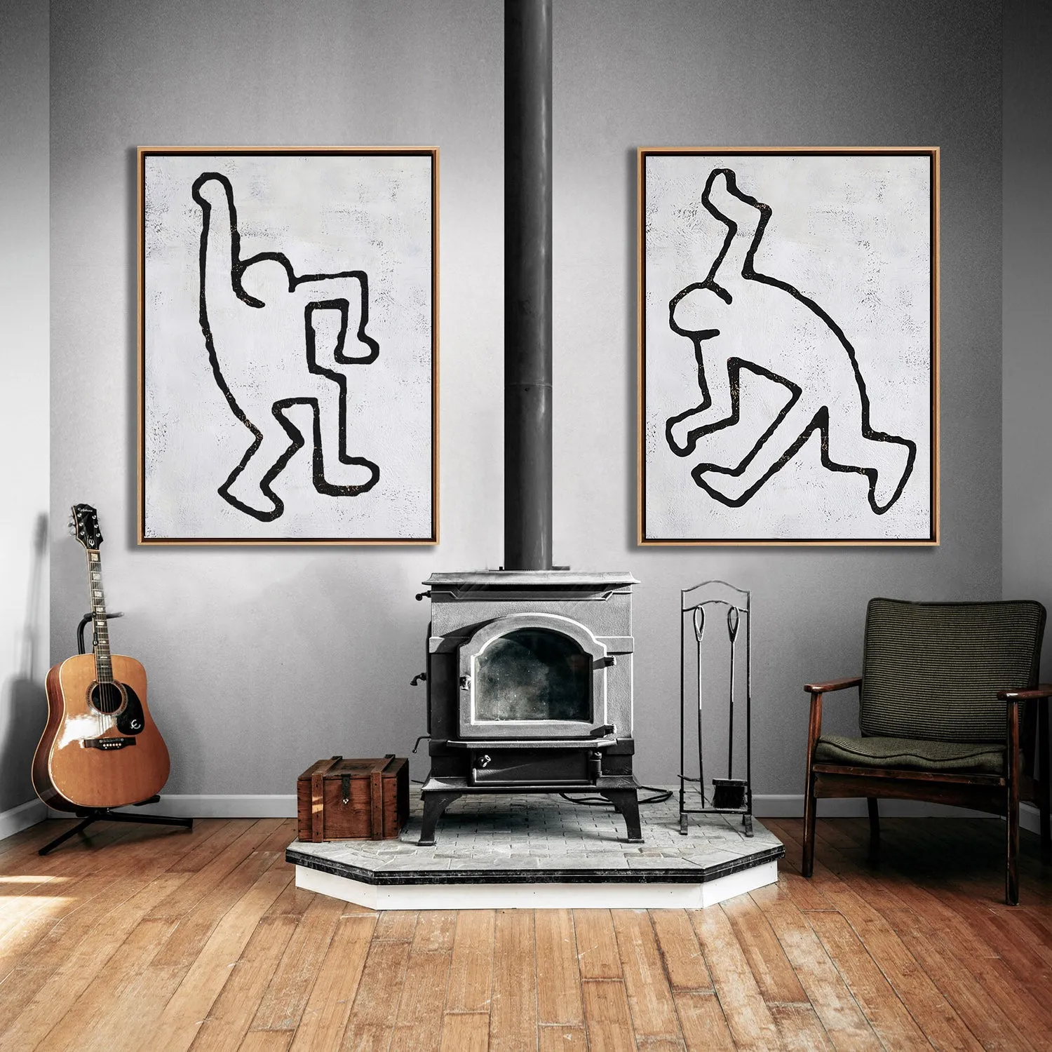 Set of 2 Minimal Painting Dancing Man P79