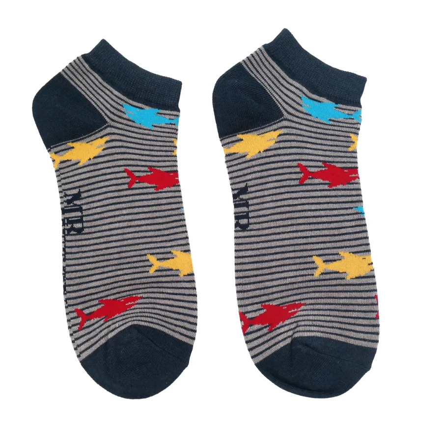 Sharks Bamboo Trainer Socks in Grey by Mr Heron, Size UK 7-11