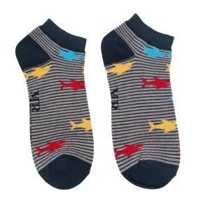 Sharks Bamboo Trainer Socks in Grey by Mr Heron, Size UK 7-11
