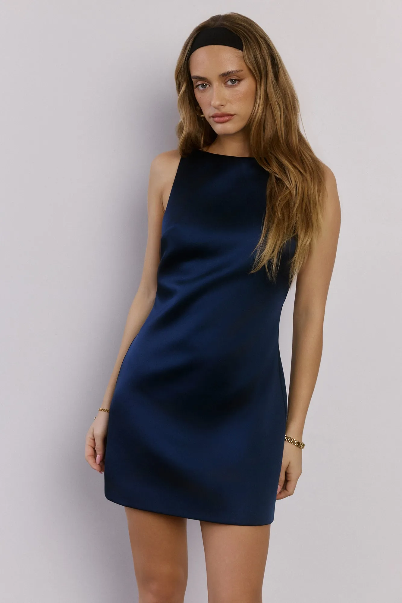 Sleek Sophistication Satin Mini Dress Navy