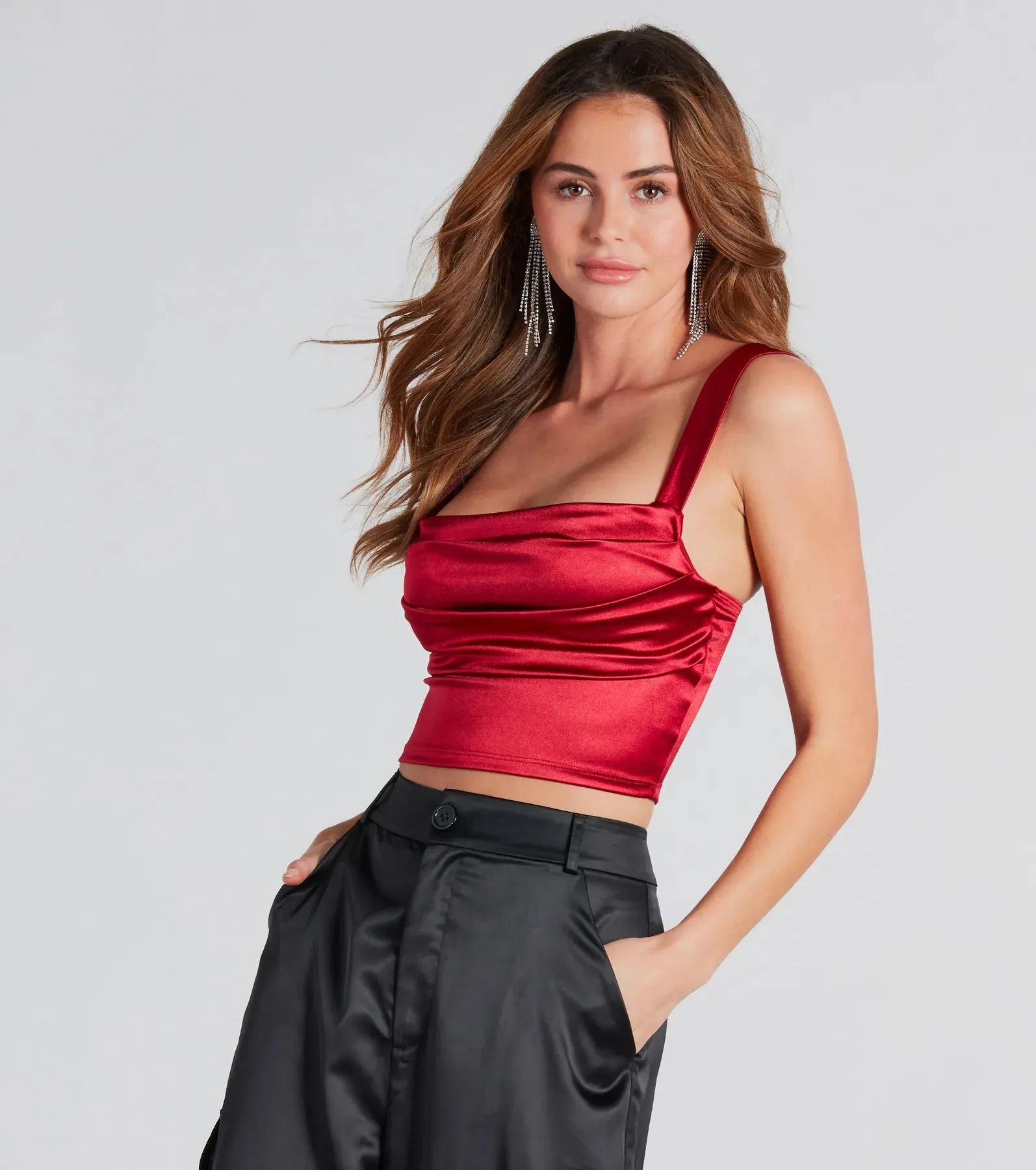 Sleek Stunner Ruched Satin Crop Top