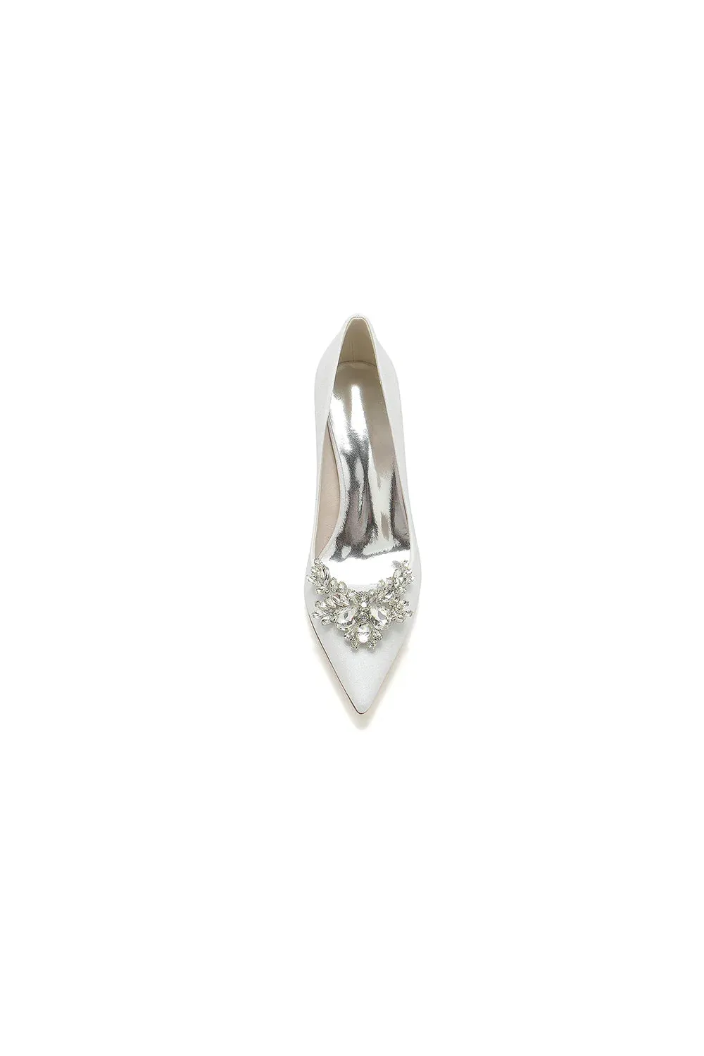 Sparkle Pointed Toe Glitter Chunky Heels With Rhinestone