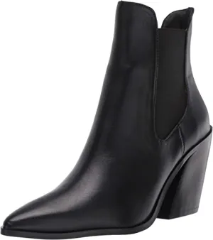 STEVEN by Steve Madden Women's GAIL Ankle Boot, Black Leather, 6.5 M US