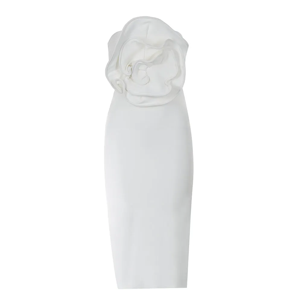 Strapless Sleeveless Flower Over Knee Bandage Dress PZM117