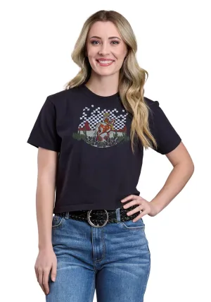 Tin Haul Womens Geometric Horserider Black 100% Cotton S/S T-Shirt