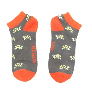 Turtle Bamboo Trainer Socks in Grey by Mr Heron, Size UK 7-11