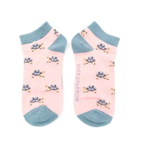Turtles Bamboo Trainer Socks in Pink by Miss Sparrow, Size UK 4-7