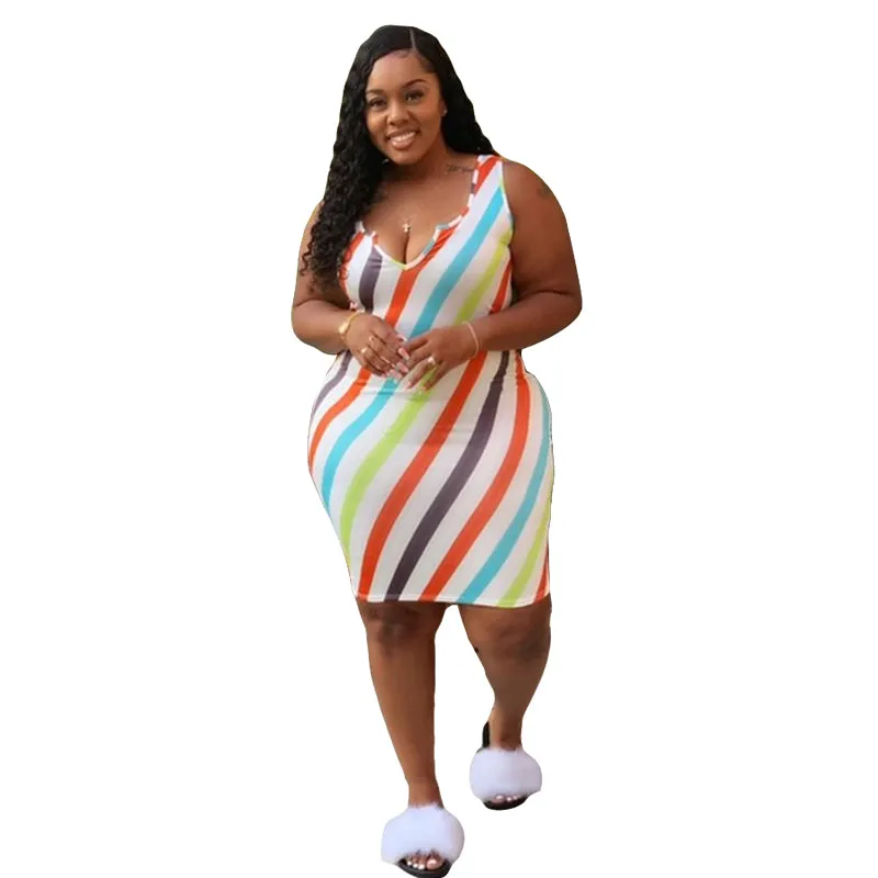 Vibrant Striped Sleeveless Bodycon Dress for Effortless Summer Style