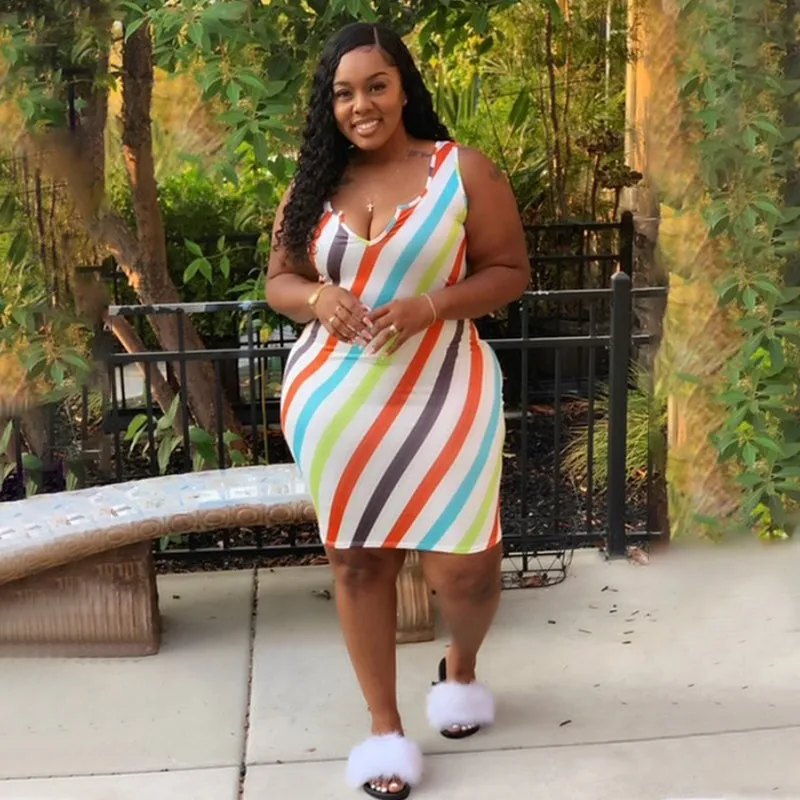 Vibrant Striped Sleeveless Bodycon Dress for Effortless Summer Style