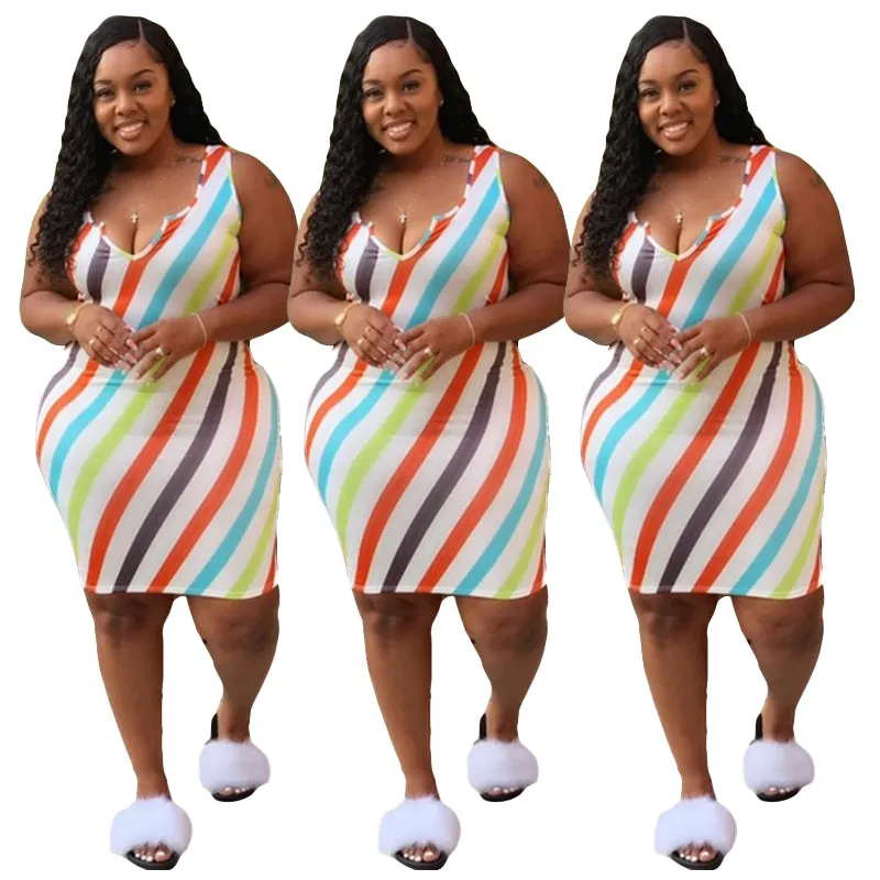 Vibrant Striped Sleeveless Bodycon Dress for Effortless Summer Style