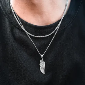 Wing & Chain Necklace Set - Silver