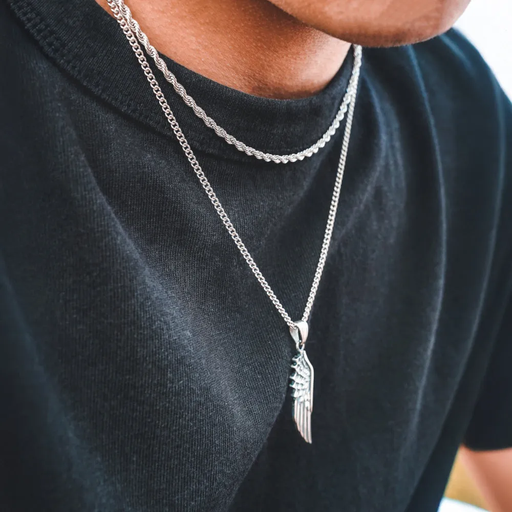 Wing & Chain Necklace Set - Silver