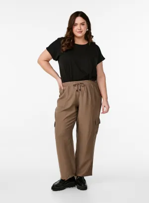 Zizzi Vilma Cargo Trousers in Brown